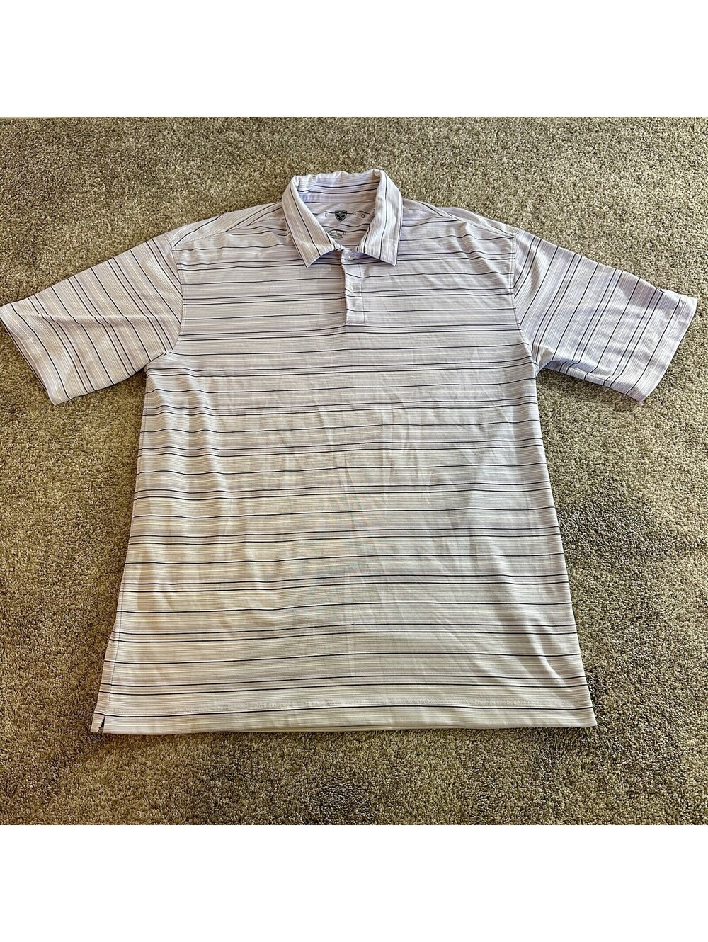 Nike Polo Shirt Mens Large Purple Pink Striped NikeGolf Short Sleeve Athletic